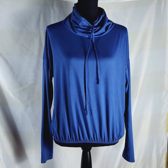 YMI Collections Blue Super Soft Poly Span Hooded Elastic Waist LS Crop Top Sz XL - Picture 1 of 16